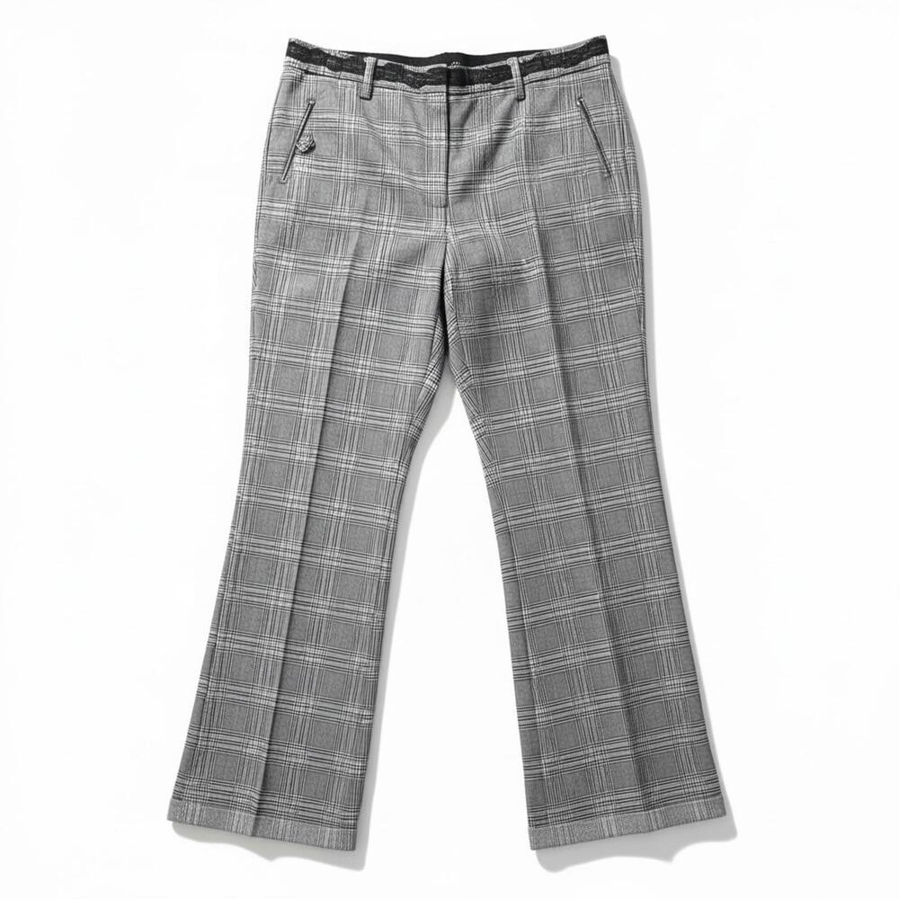 Black White Plaid Trousers Cuffed Straight Leg Relaxed Fit Ankle Preppy Pants 12